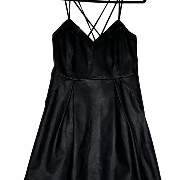 Kendall + Kylie Black Faux Leather Mini Dress L Strappy Back Fit & Flare Whimsy - Picture 13 of 13
